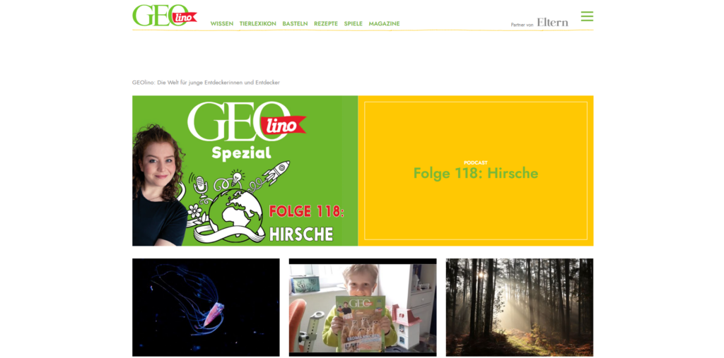 Der Screenshot Geolino führt zur Webseite https://www.geo.de/geolino