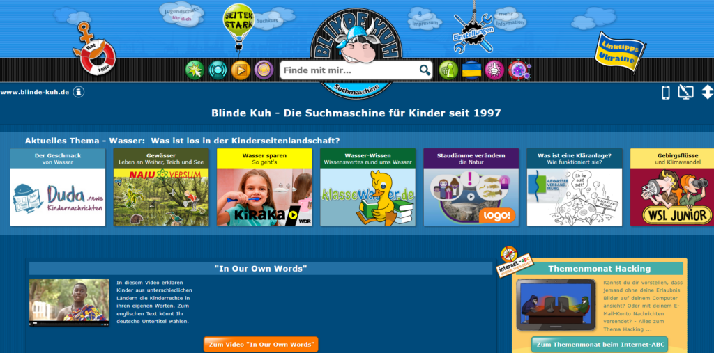 Der Screenshot Blinde Kuh führt zur Webseite https://www.blinde-kuh.de/