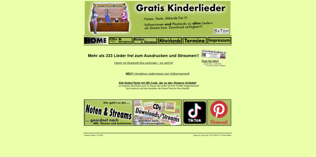 Der Screenshot Liederfundkiste führt zur Webseite http://www.ratom-edition.com/liederfundkiste/.
