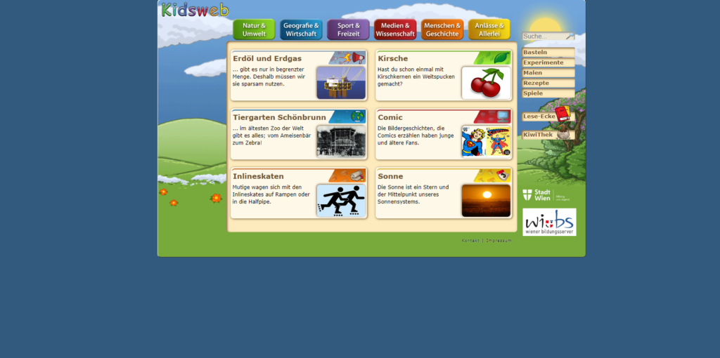 Der Screenshot Kidsweb Wien führt zur Webseite https://kidsweb.wien/startseite