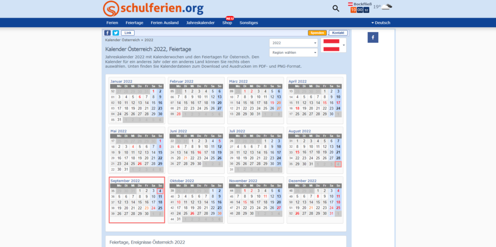 Der Screenshot Schulferien.org führt zur Webseite https://www.schulferien.org/oesterreich/kalender/.
