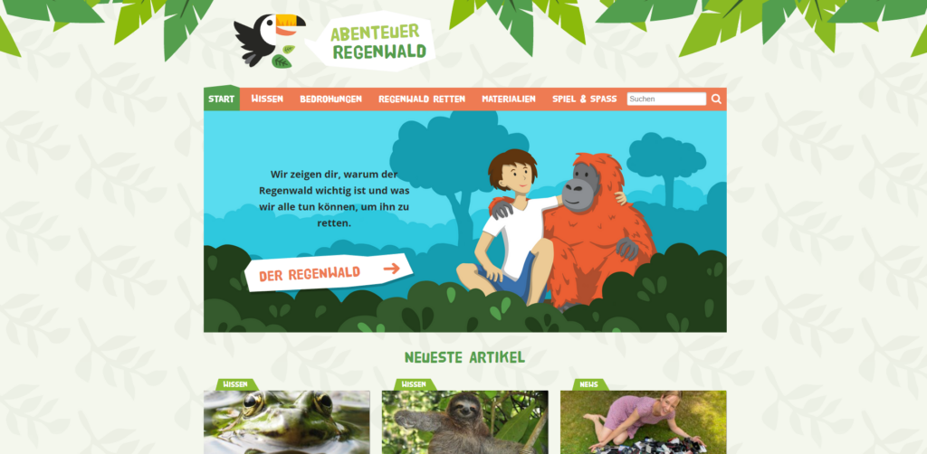 Der Screenshot Abenteuer Regenwald führt zur Webseite https://www.abenteuer-regenwald.de/